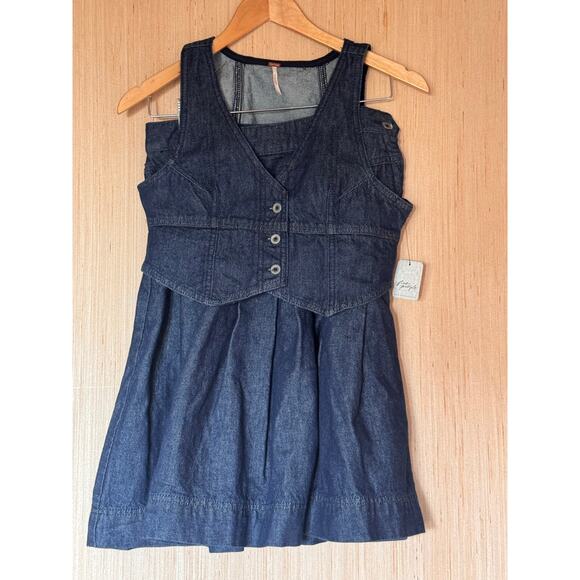 Free People Denim Scout Vest Skirt Set Pockets School Preppy Size 0 - Picture 1 of 14